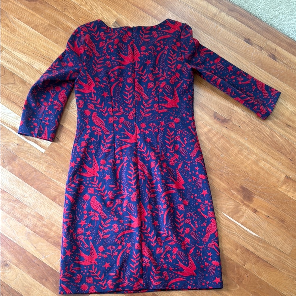 Boden Red and Blue Sheath Dress Long Sleeve Crew Neck - Picture 4 of 4